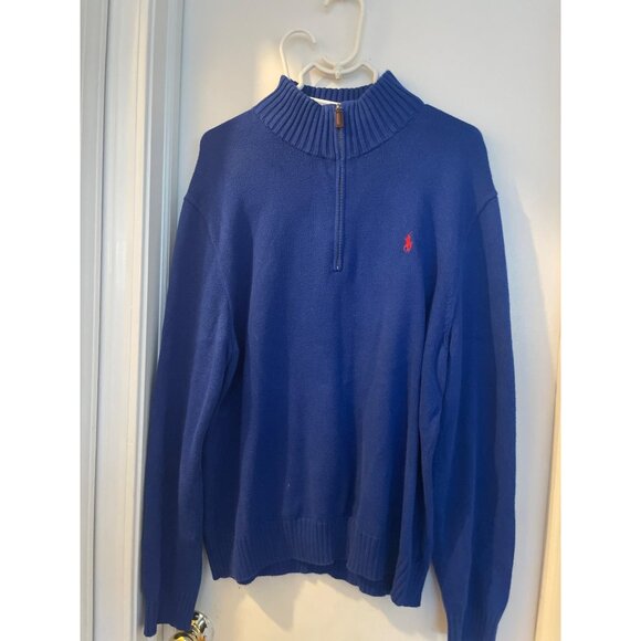 Polo Ralph Lauren Mens Blue Quarter-Zip Sweater XL Ribbed Collar & Cuffs